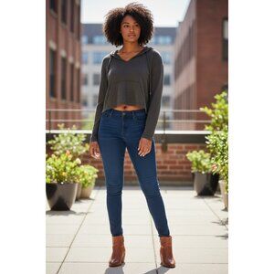 Pippers Women's Dark Charcoal Crop Sweater With Hoodies